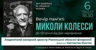 постер Вечір пам’яті Миколи Колесси